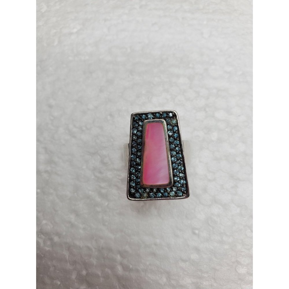 Sterling silver pink shell rhinestone ring